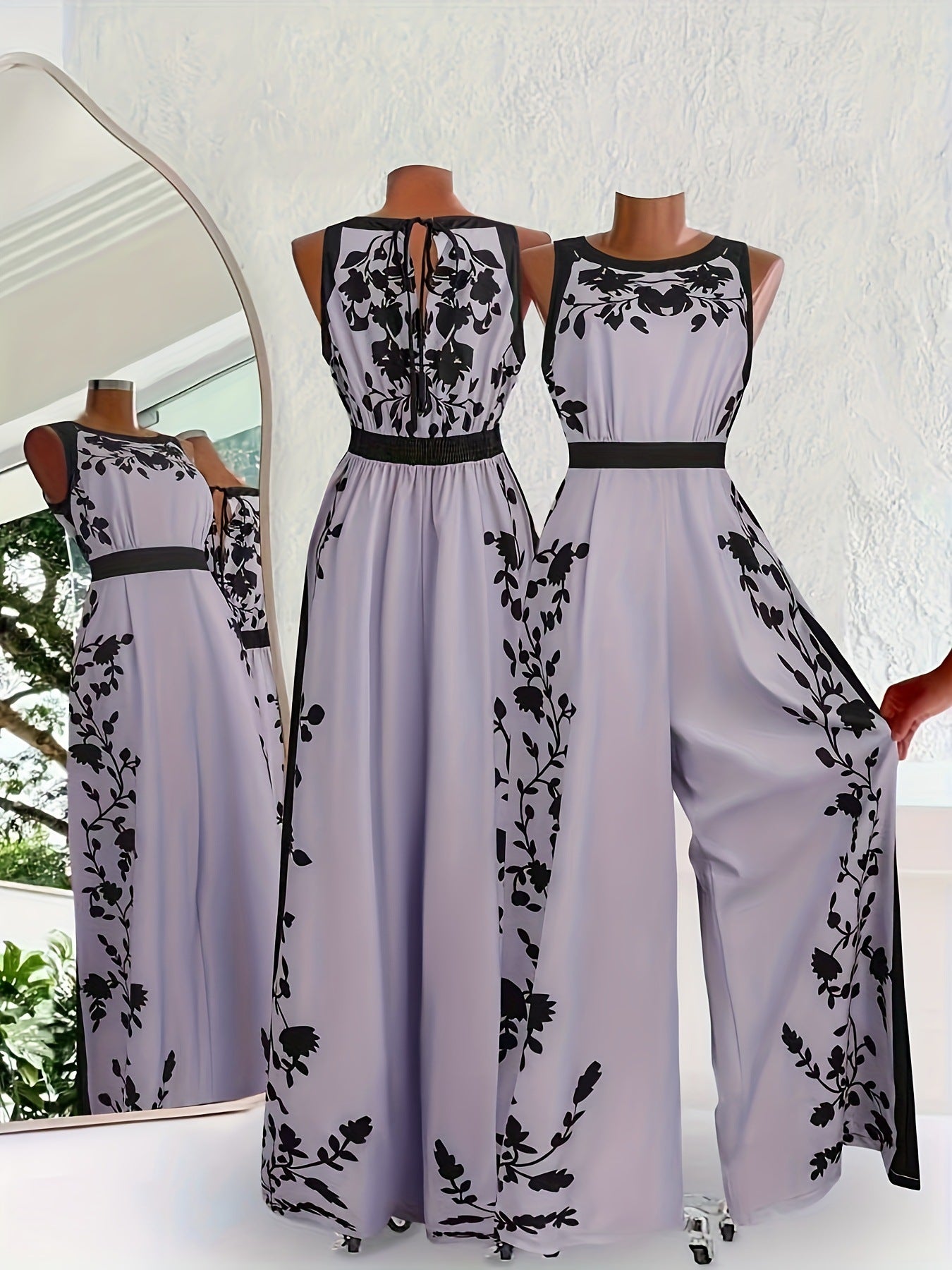 Elegant Sleeveless Womens Casual Printed Jumpsuit With Open Back