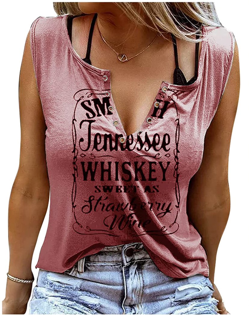 Letter Print V-Neck Sleeveless T-Shirt