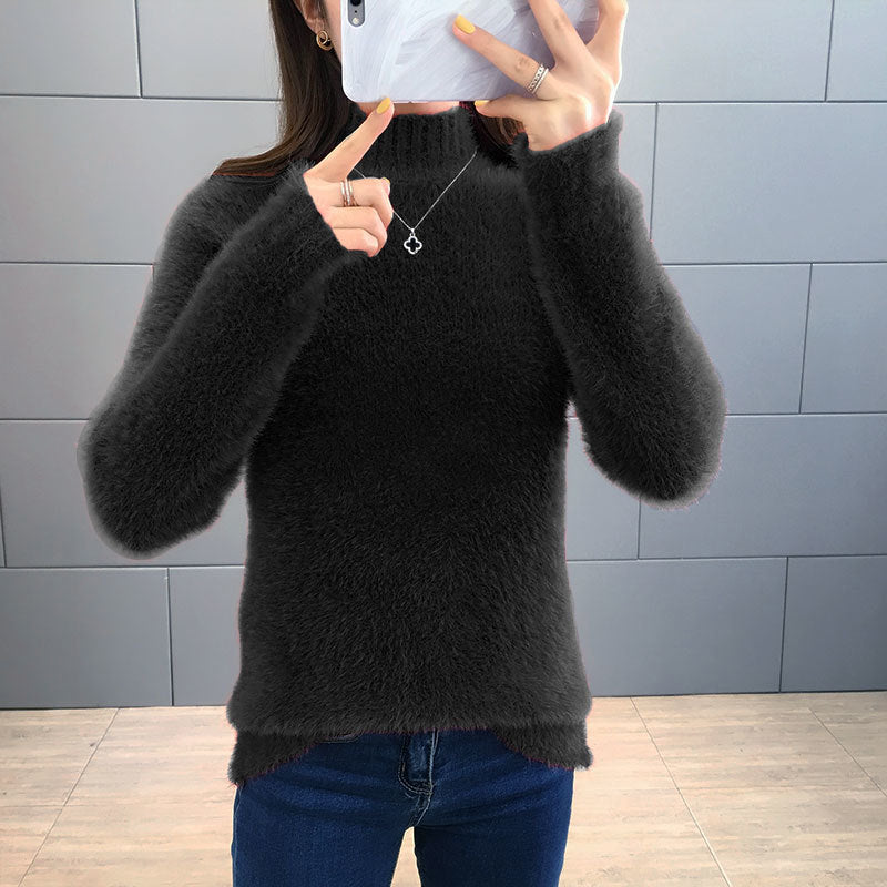 Minkpels Kort Halv Turtleneck Sweater til Efterår og Vinter