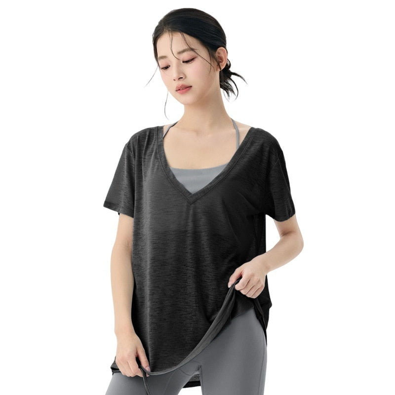 Pleating Slim Fit Slimming T-shirt Loose-fitting Lightweight Thin Breathable Pilates Top