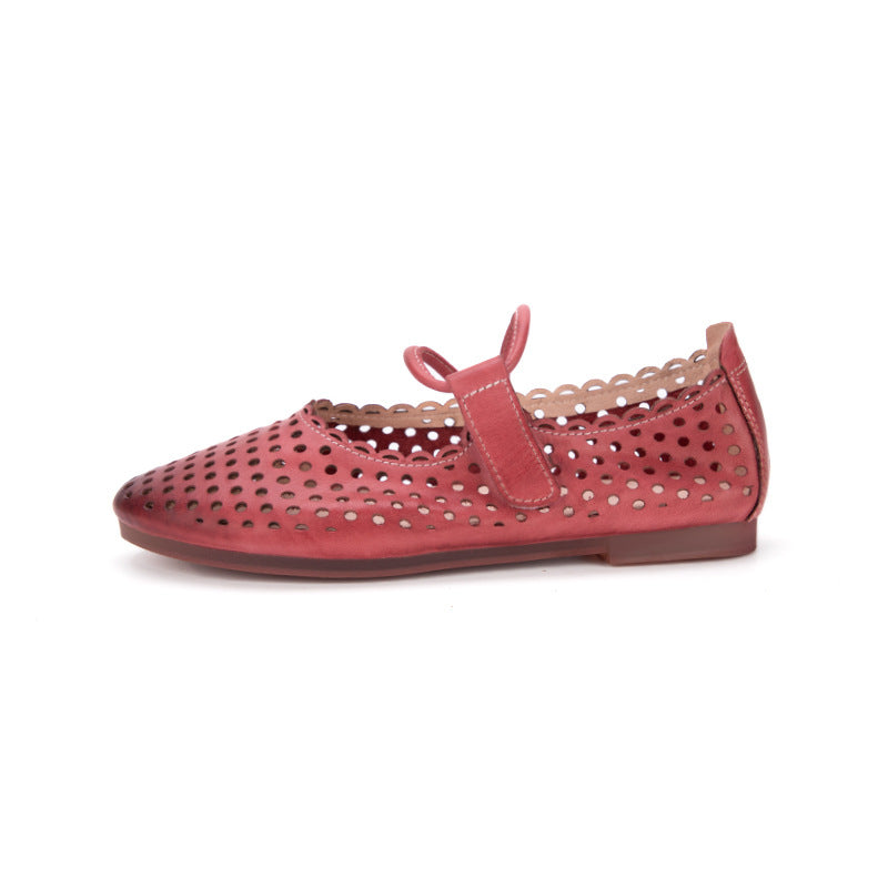 Shallow Mouth Hollow-out Breathable Shoes Retro Easy Matching Soft Bottom Soft Surface Sandals