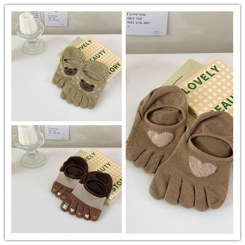 New Cute Cartoon Non-slip Breathable Five-toed Socks