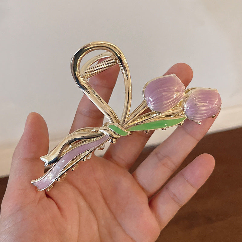 Oliedryppende Tulip Metal Grip Hårklemme Elegant Hårspænde