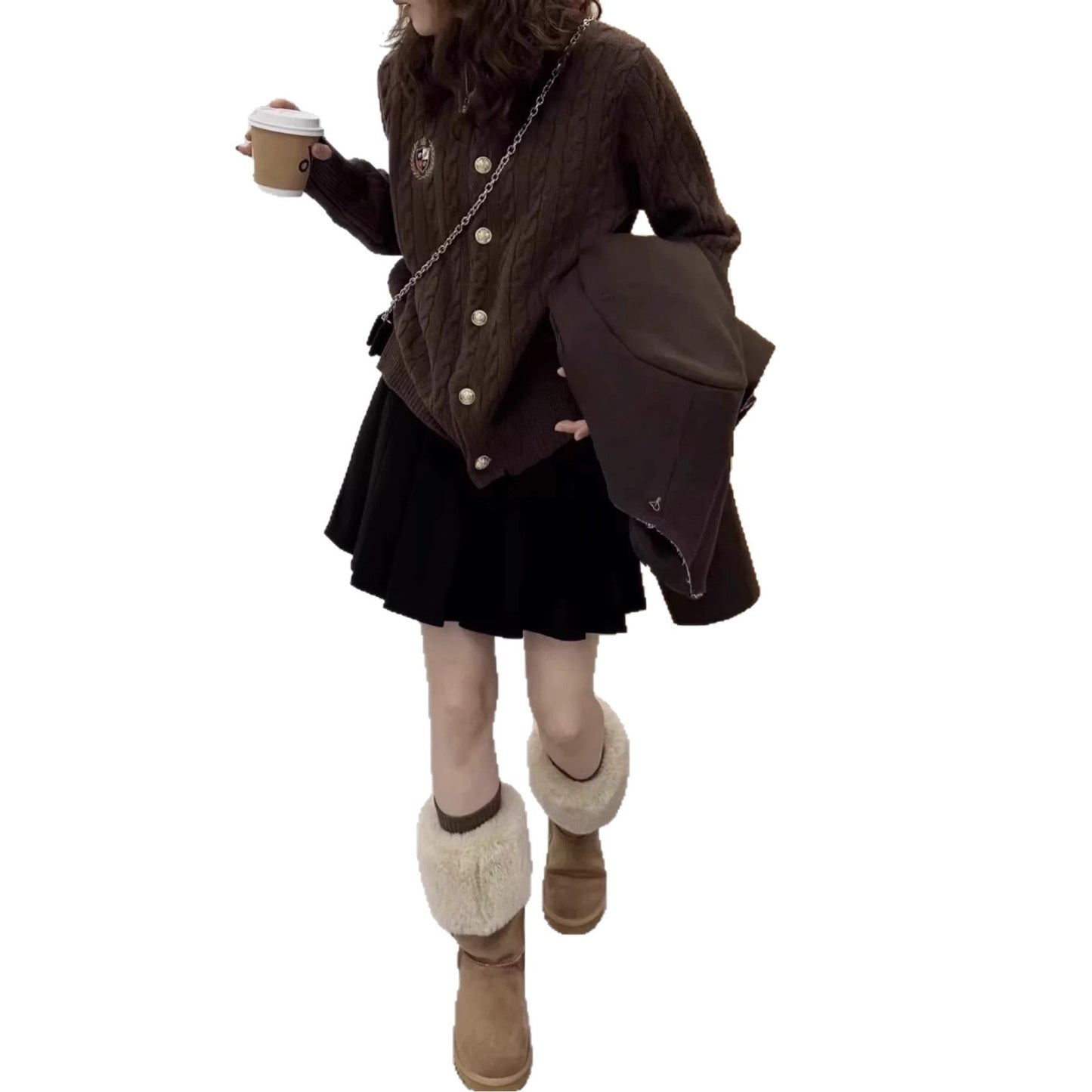 Round Neck Badge Knitted Cardigan Women's Sweater Jacket