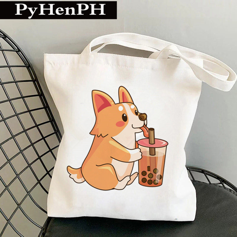 Canvas Tote Milk Tea Printing Shoulder Portable Canvas Bag