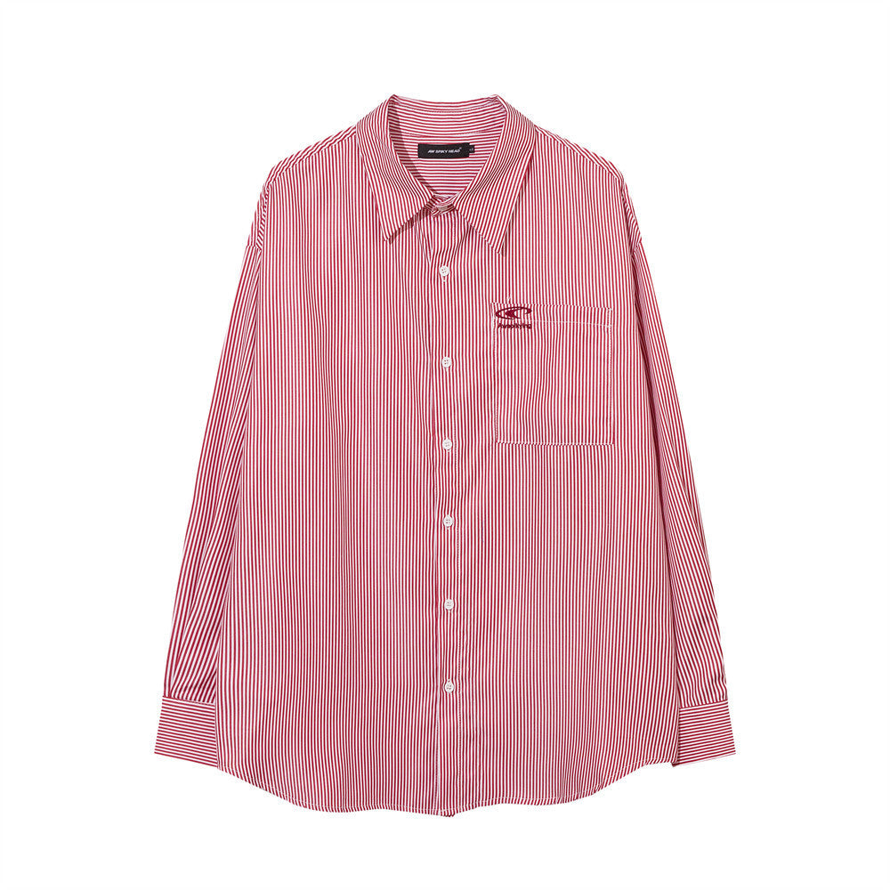 Vertical Striped Long-sleeved Shirt Men's Autumn Loose American Style