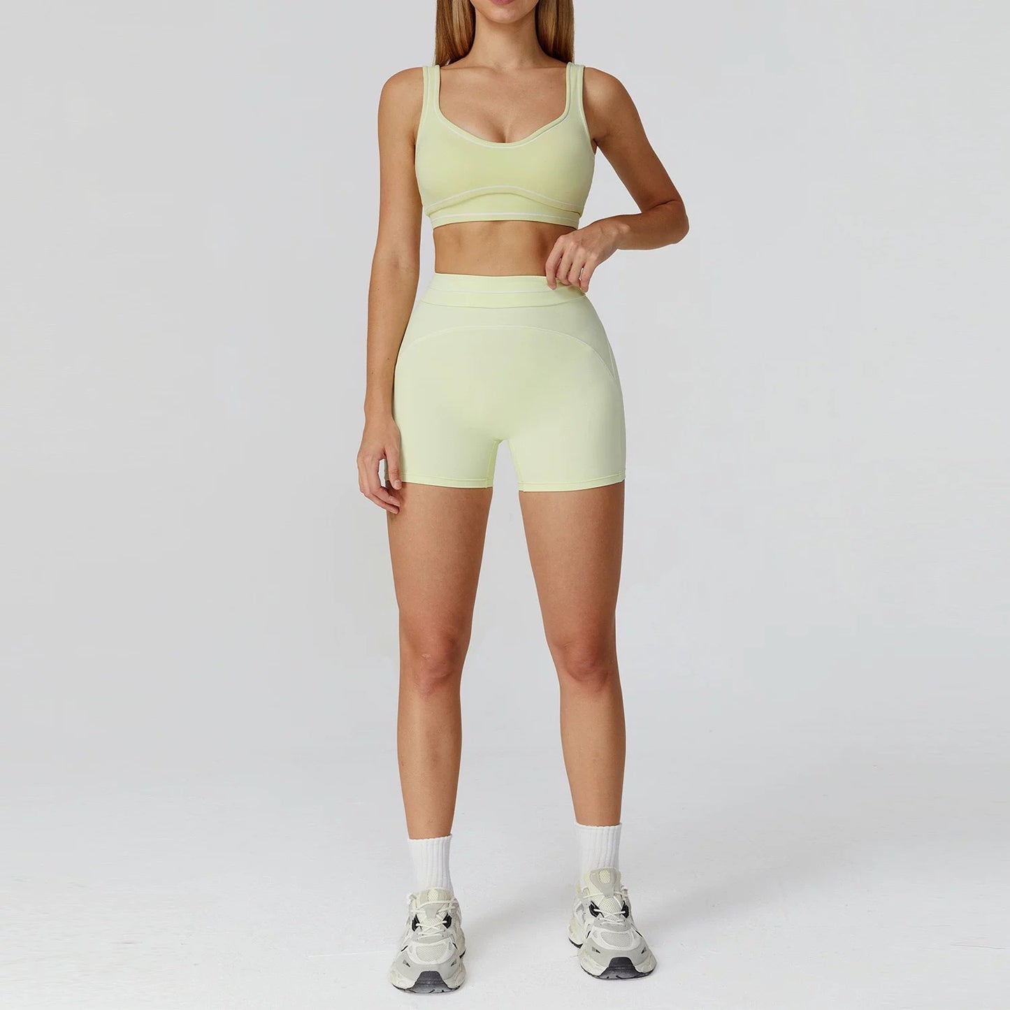 High-Intensity Shake-Resistant Color-Block Fleece Yoga Set For Athletic Use