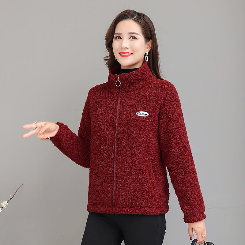 Women's Winter Clothes Fleece-lined Thickened Cotton-padded Clothes Middle-aged And Elderly Women's Cashmere Warm Top