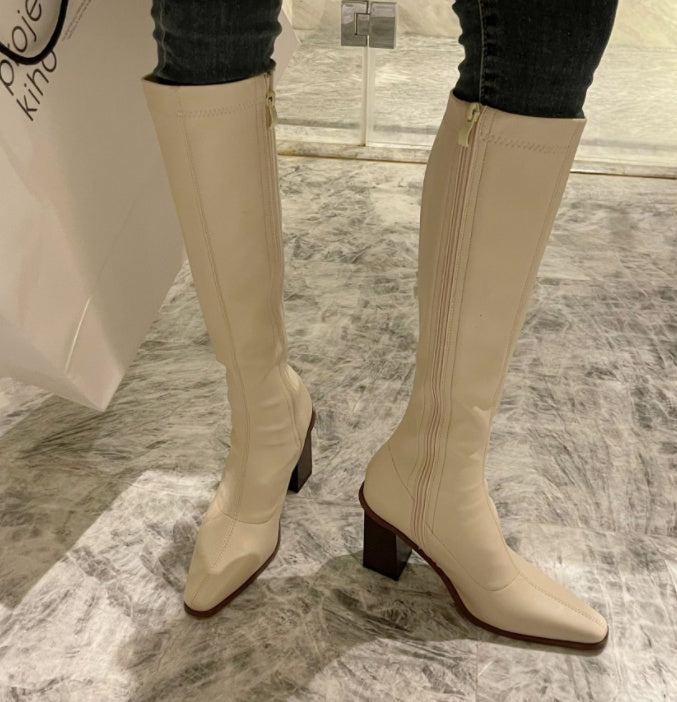 New Small Square Head Knight Boots Daily Net Red Match