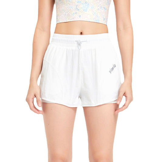 Fake Two-piece Sports Shorts High Waist Drawstring Anti-exposure