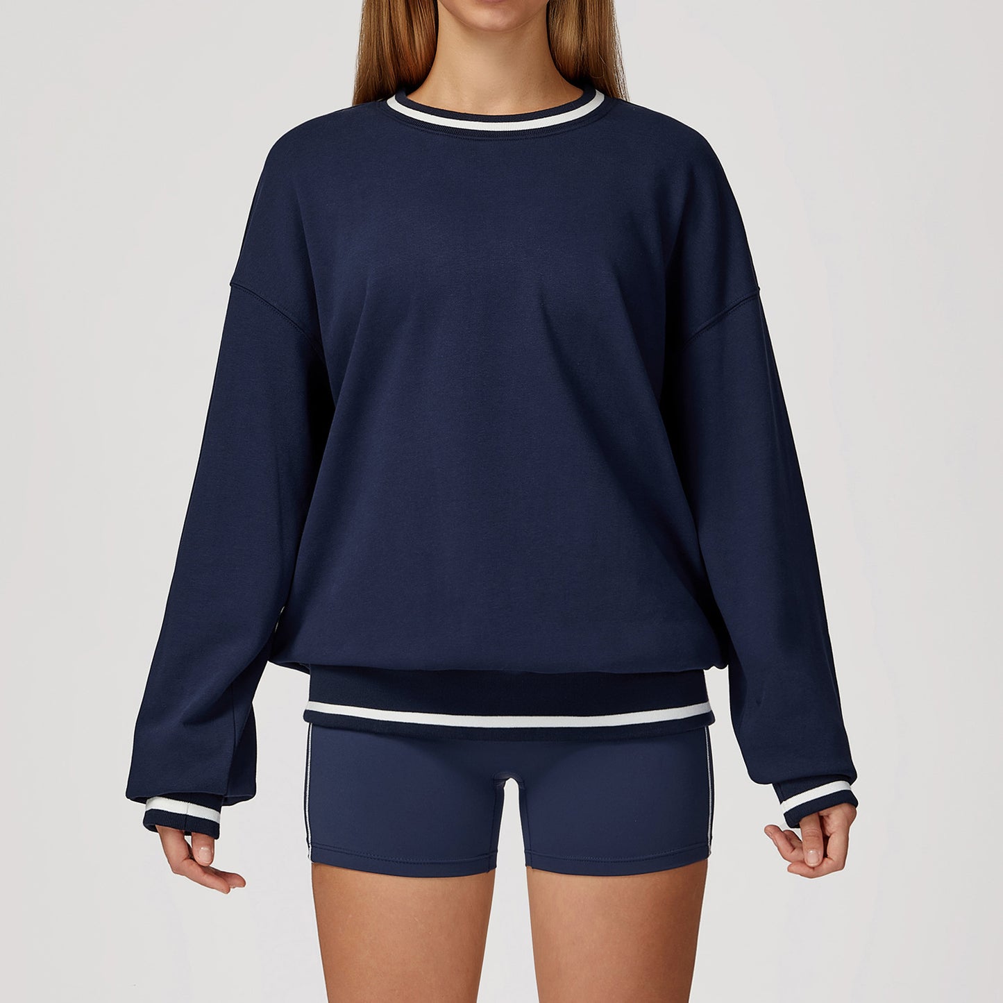 Contrast Color Sweatshirt Long Sleeve Loose Round Neck Fashion Sweater