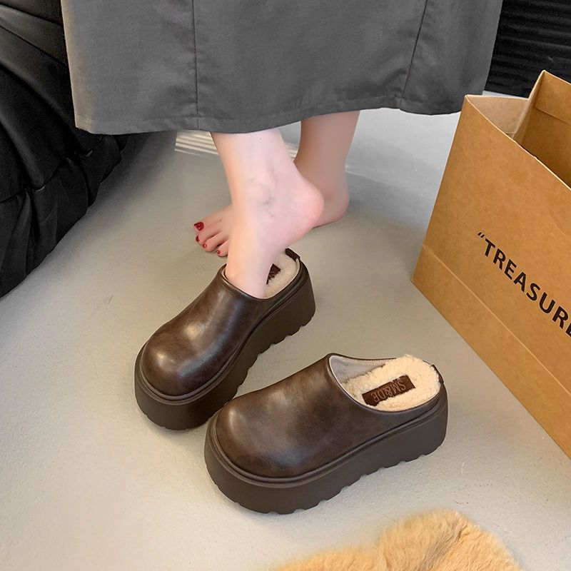 Thick Bottom High-grade Retro Muffin Bottom Cotton Slippers Women