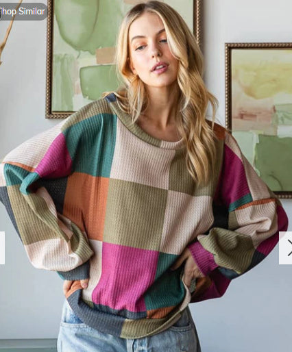 Printed Texture Knitted Long Sleeve Loose Top
