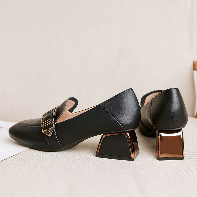 Women's Square Toe High Heels Thick Heel Single Shoes