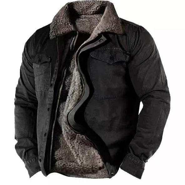 Heavy Side Seam Side Casual Zipper Loose Grey Brown Youth Cotton Jacket