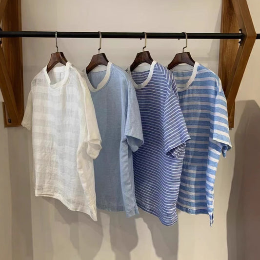 Artistic-style Blue-striped Loose-fitting Women's Top