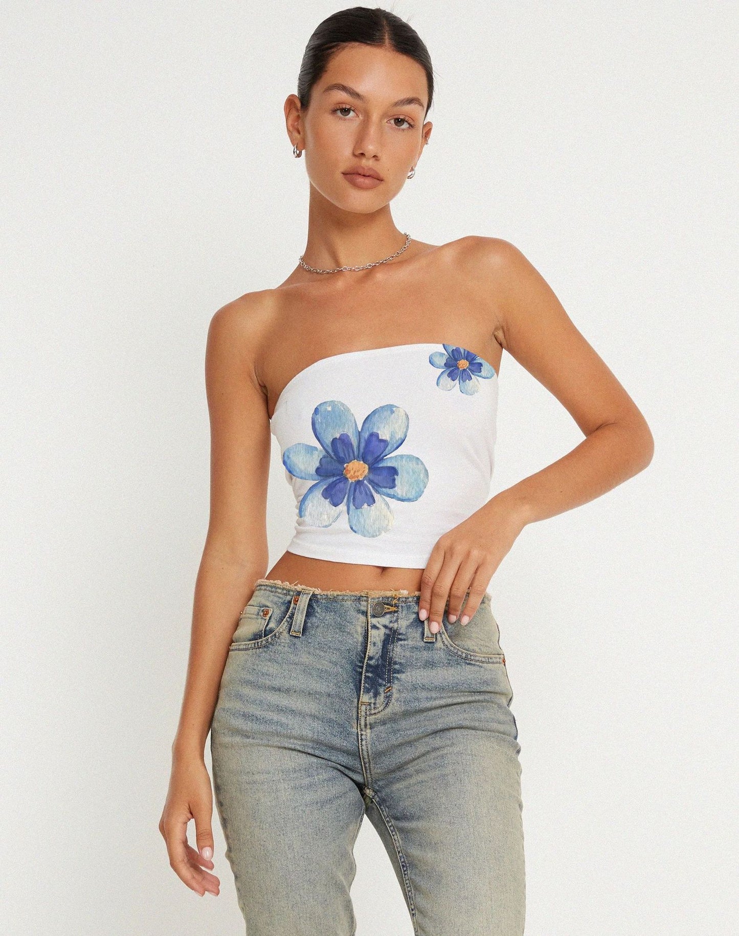 Y2k Print Tube Top Kort Vest Europæisk Og Amerikansk Sød Og Krydret