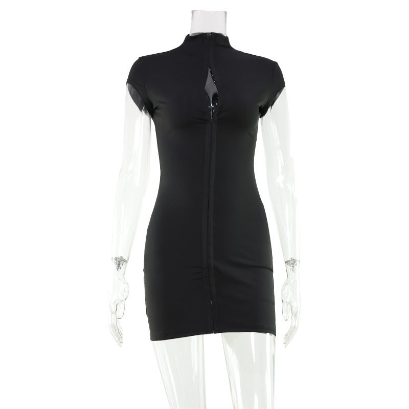 European And American Solid-color Slim-fit Sexy Hollow-out Dress Export Short Dress