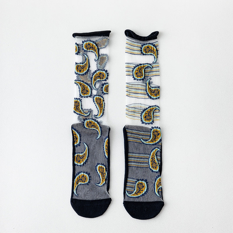 Womens Glass-knit Asymmetrical Ruffle Ankle Socks