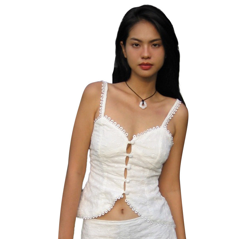 Women's Lace Edge Hollow-out Camisole White Vest Hot Girl Top