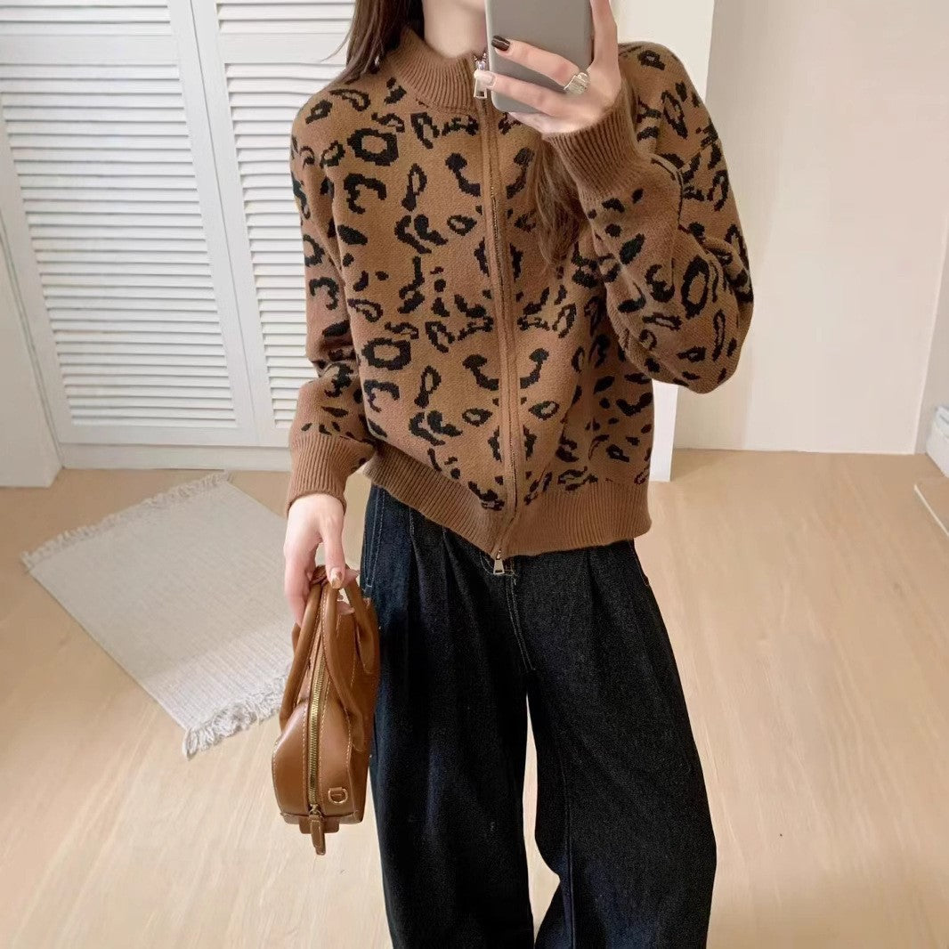 Fransk Retro Cardigan med Høj Krave til Kvinder