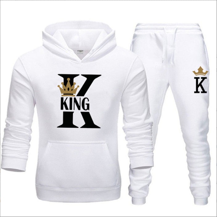 New Men's Sweater KING QUEEN Loose Casual Hooded Printed Couple Suit