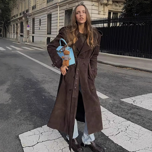 Dame Casual Mid-længde Trenchcoat Elegant og Afslappet Uld-overtøj