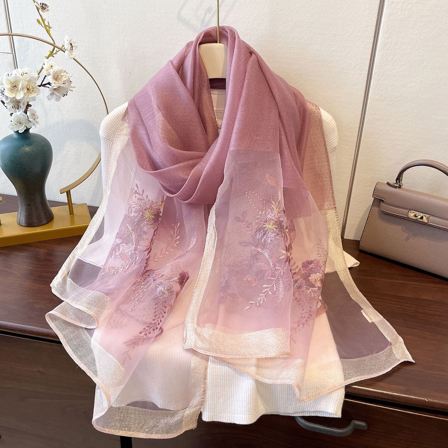 Fashionable Embroidered Long Jacquard Wrap Scarf
