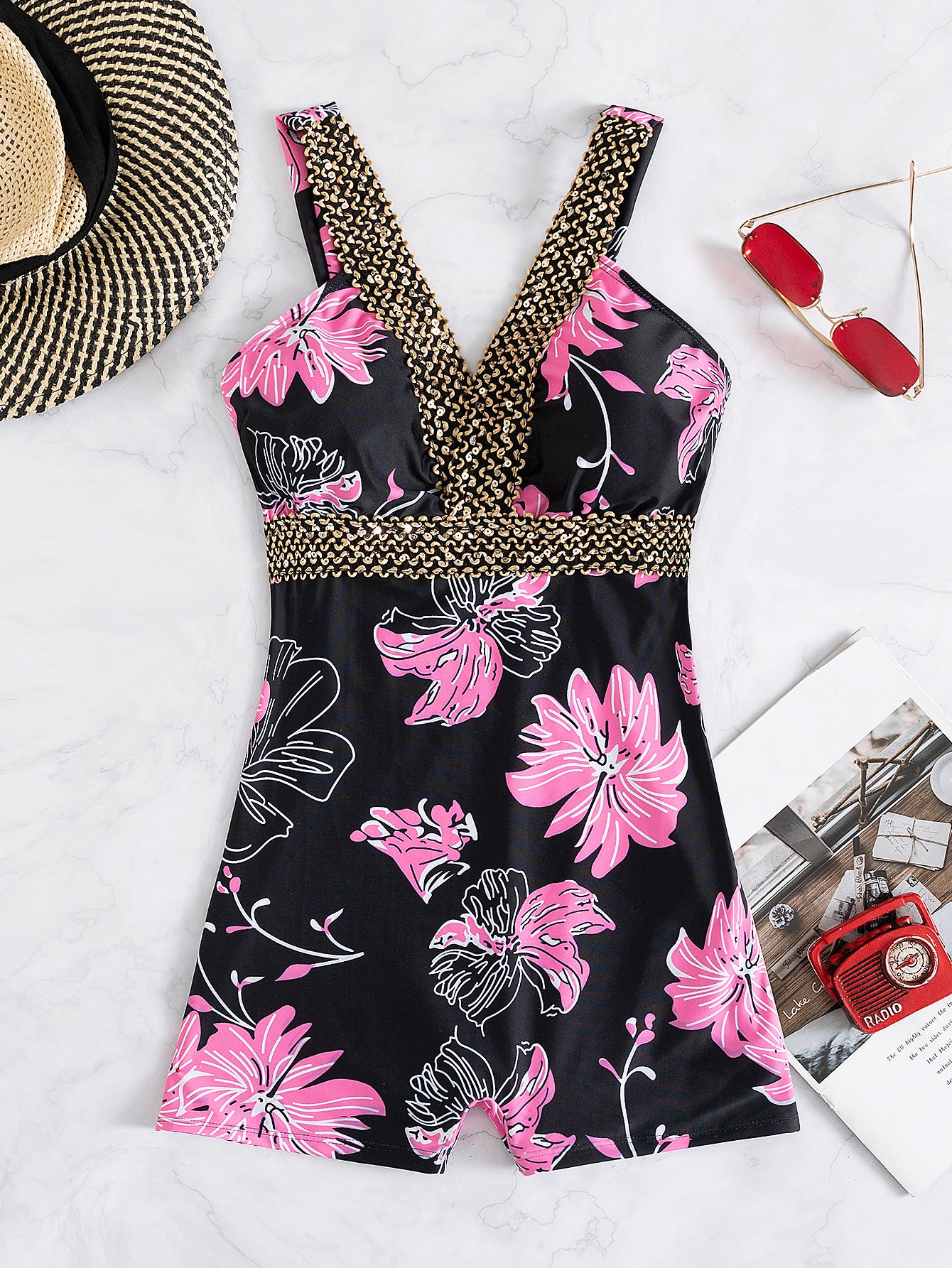 Sexy Solid-Color High-Cut Backless One-Piece Swimsuit With A Deep V-Neck