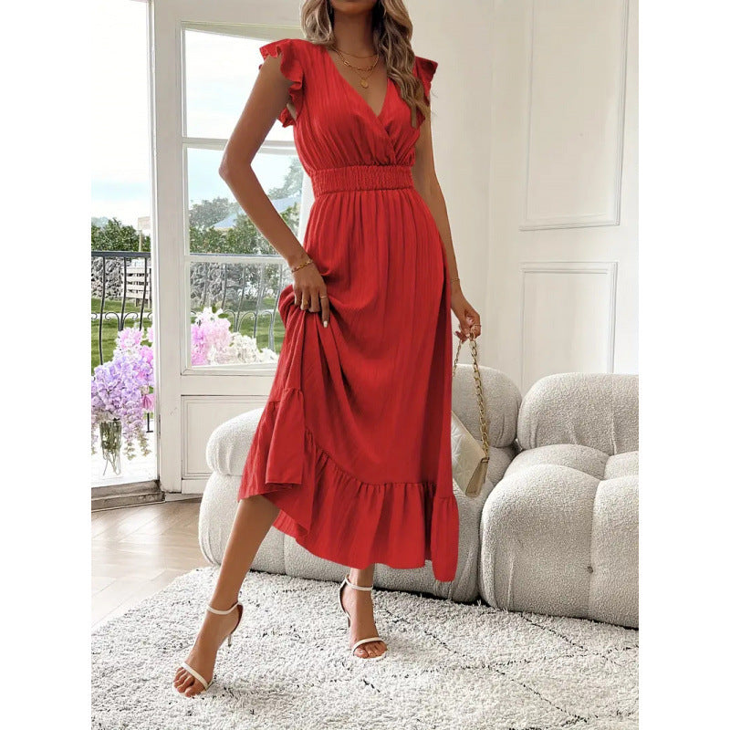 Women's Casual Versatile V-neck Short-sleeve Maxi Dress