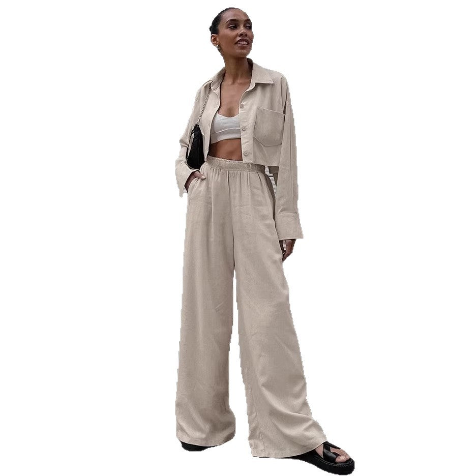 Womens Casual Fashion Shirt And Drawstring Pants Set