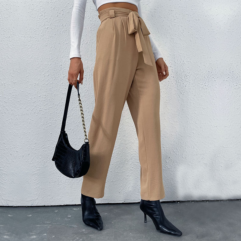 European And American Commuter Style Elastic Tie Wide Leg Pants For Women