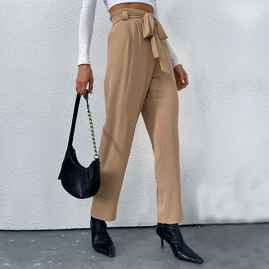 European And American Commuter Style Elastic Tie Wide Leg Pants For Women