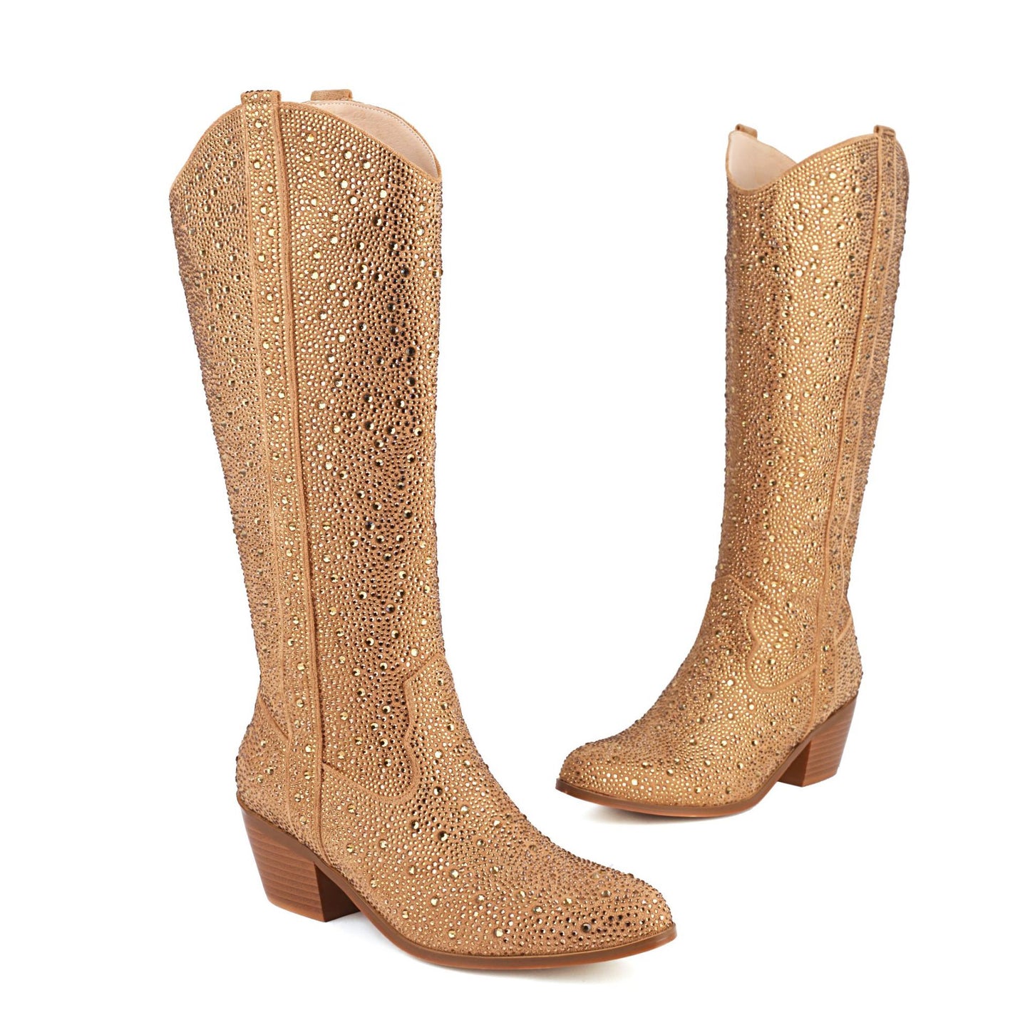 Shiny Rhinestone Ornament Large Size Thick Heel Women's Pointed-toe Boots