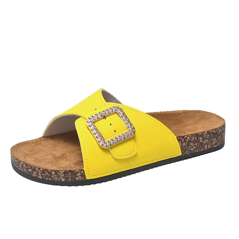 Summer New Retro Casual Belt Buckle Open Toe Slippers