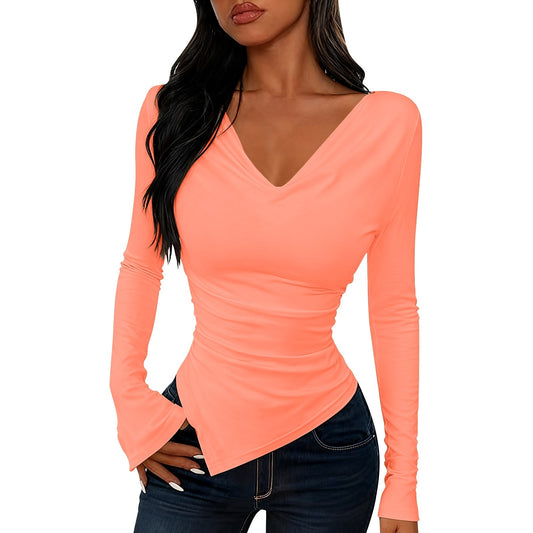 Womens New Early-Autumn Asymmetrical Sexy Slimming Turtleneck Top