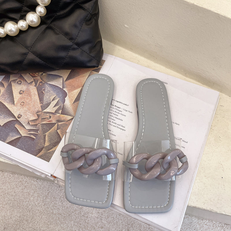 Fashion Women's Solid Color Square Sandals And Slippers