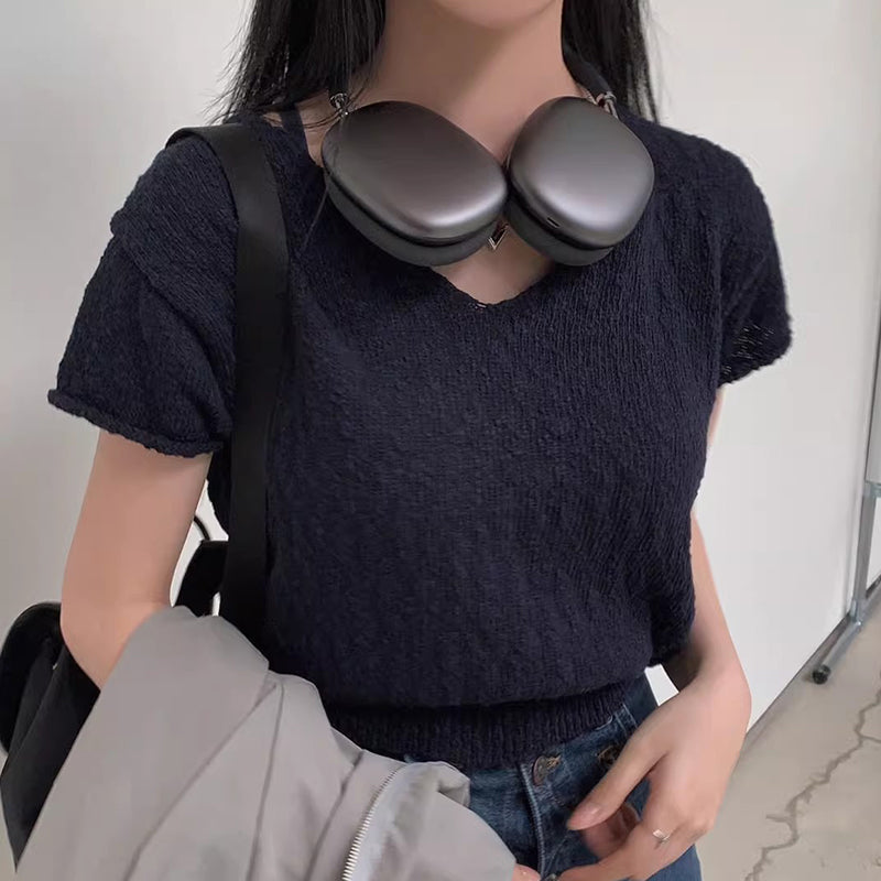 Female Solid Color Thin Sweater Short Pullover Top