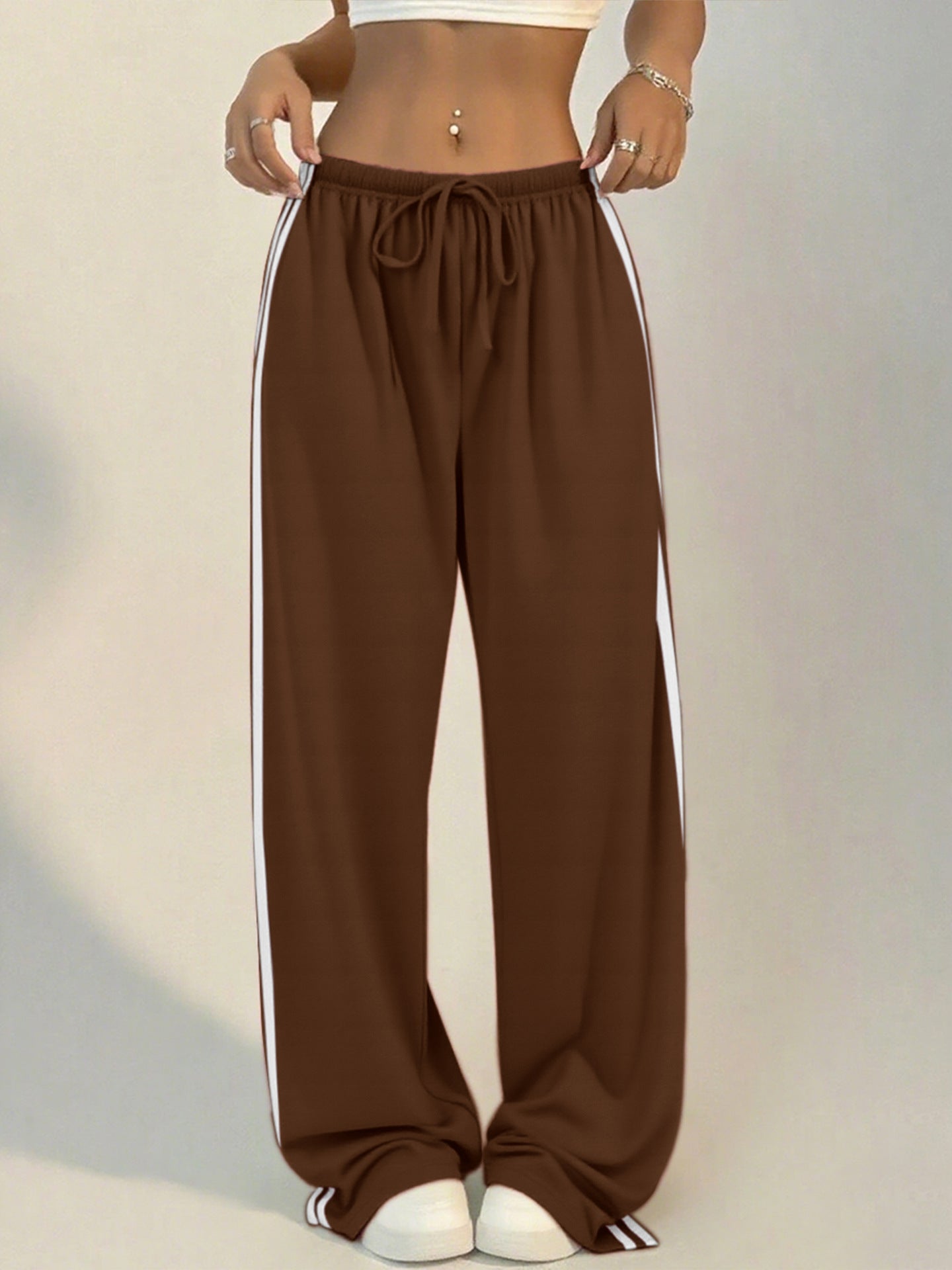 Womens Striped Slit-Edge Wide Leg Casual Pants