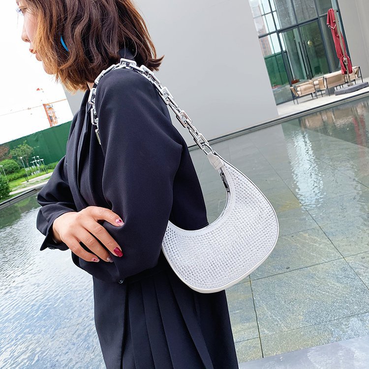 Ins Diamond-studded Armpit Baguette Korean Style Western Style Chain Messenger Bag Tide