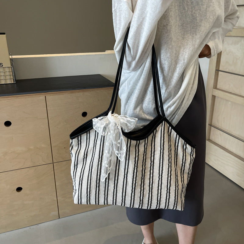Striped Cloth Simple Korean Style Bucket Shoulder Messenger Bag