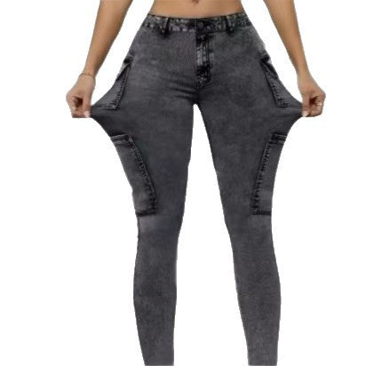Elegant Touch Wash Jeans With Multi-stretch Fabric And Digital Denim-look Print