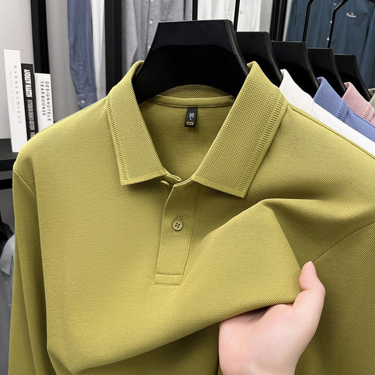 Mercerized Cotton Long-sleeved Polo Shirt Men's Spring And Autumn Casual Clothing For Middle-aged Dad Breathable Bottoming