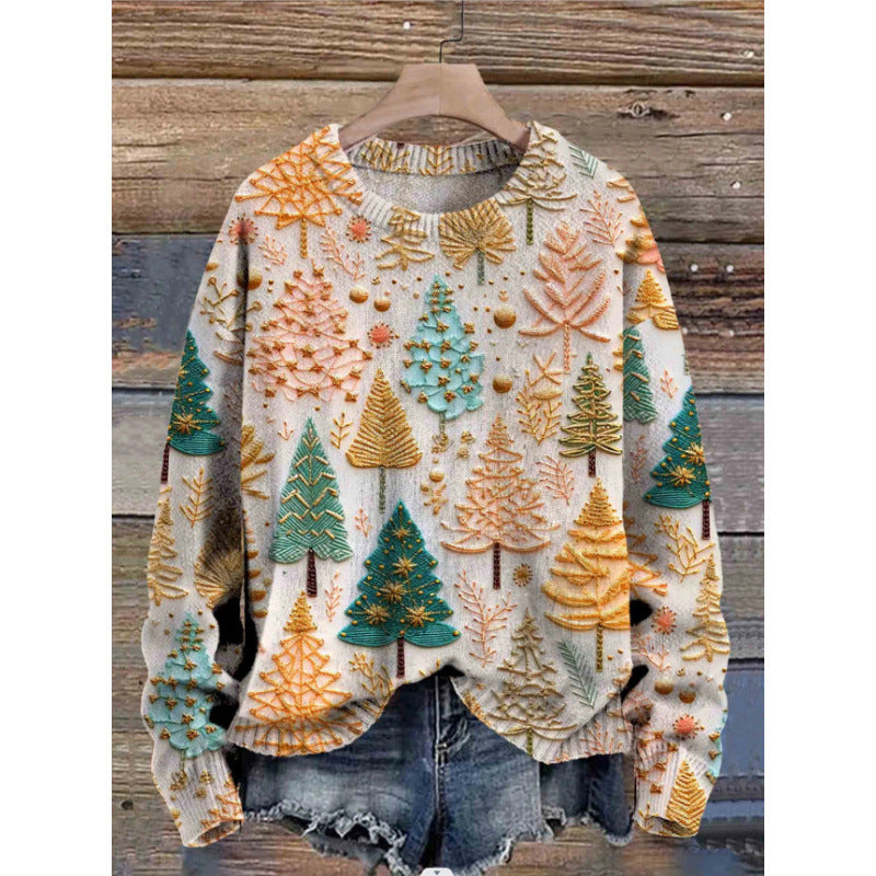 Abstract Style Digital Printing Drop-shoulder Long-sleeve Women's Sweater Casual All-matching