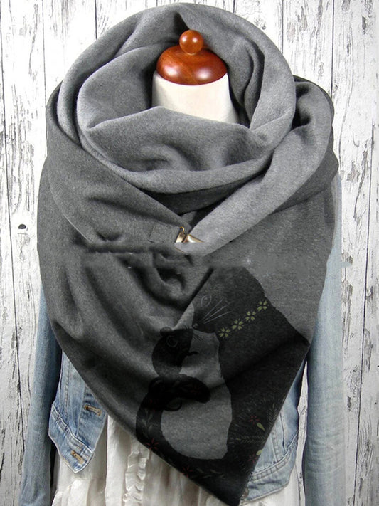 Fashion Casual Cat Print Thick Warm Shawl Scarf