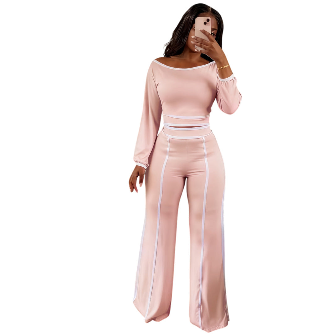 Stylish Wide-leg Solid-color Patchwork Two-piece Set