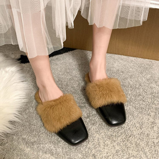 Female Flat-bottom Square Toe Baotou Half Drag