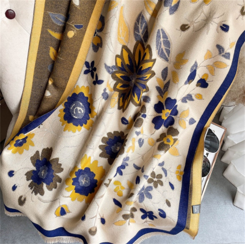 Warm Floral Jacquard Faux Cashmere Ladies Scarf