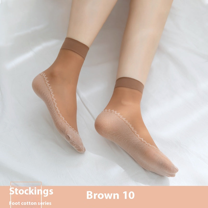 Cotton Base Mid-calf Anti-snagging Silk Springsummer Thin Anti-slip Breathable And Wearable Invisible Flesh Color Short Stockings
