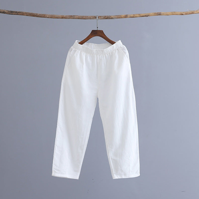 Spring And Summer Cotton Linen Women's Literary  Casual Pants
